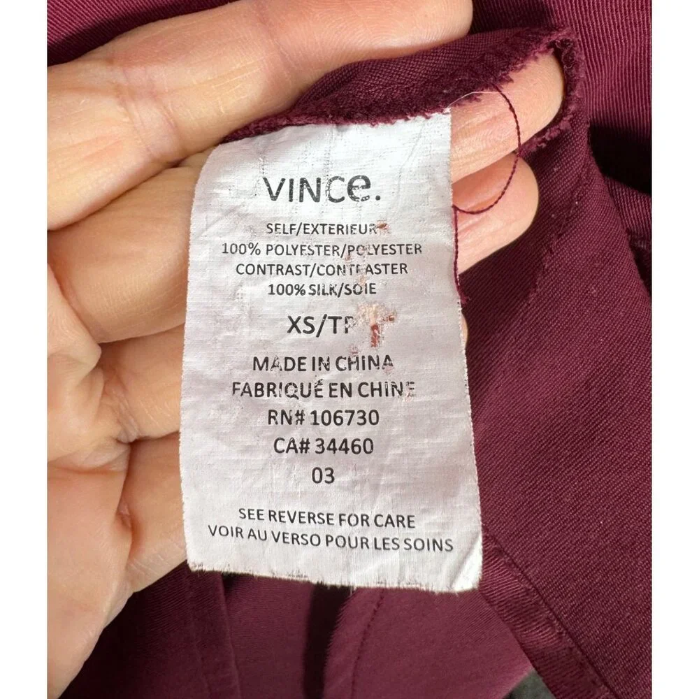 Vince silk shift dress minimalist relaxed burgundy preppy sz‎ XS